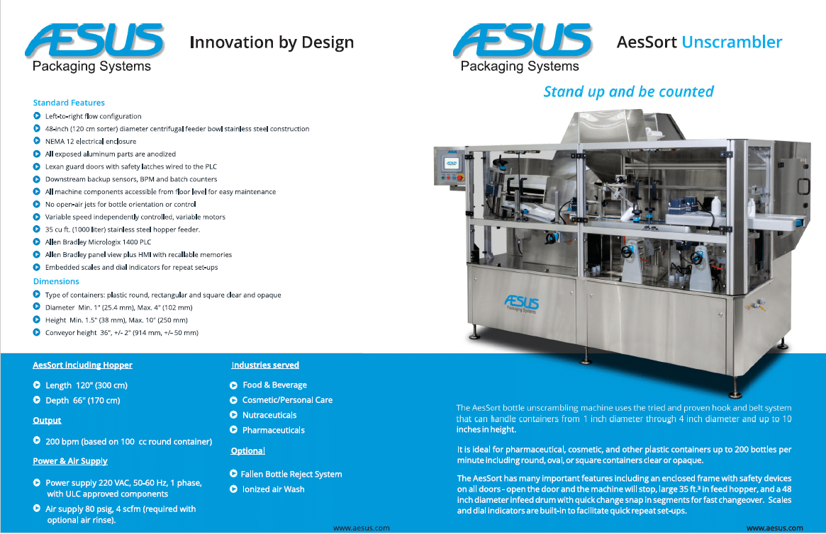 Aesus unscrambler AESSort 200 v19 Aesus Packaging Systems