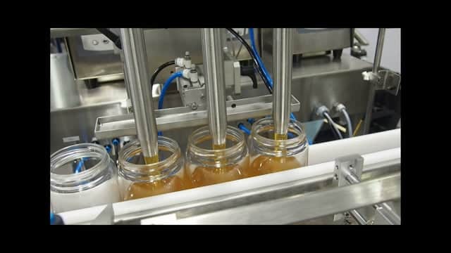 Honey Packaging Line AESFill AF1 AutoKit Delta Star Cap Top Full Wrap Labeling Turn Tables Aesus Packaging Systems