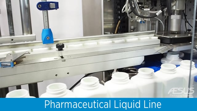 Pharmaceutical Liquid Line AESFill AF4 Eco Capper Eco Panel Labeler Aesus Packaging Systems