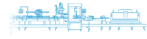 Dibujo técnico en línea azul de máquinas